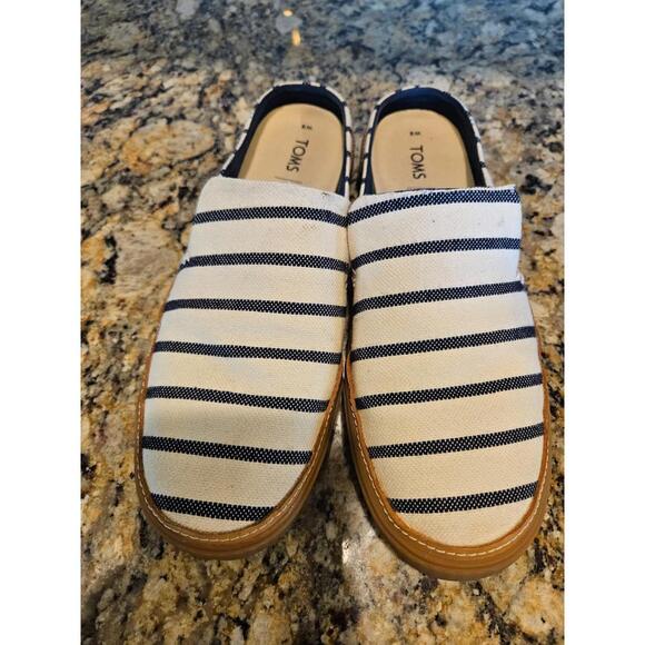 Toms Riviera Striped Slip On Mules Navy/Cream Ladies Size 8 NWOT - Picture 1 of 7